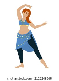 Vector belly dance girl in blue costume. White background