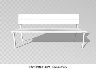 Vector Bench isolated. Park white bench falling shadow illustration on a transparent background