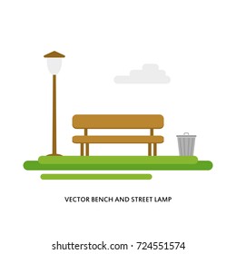 Vector bench and street lamp