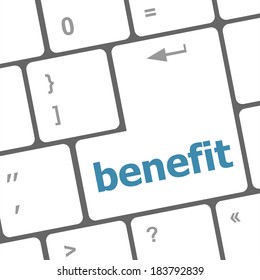 vector benefit button on keyboard key with soft focus, vector button