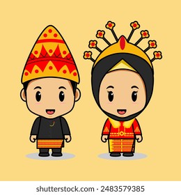 Vector de ropa tradicional de Bengkulu, para mascotas para tarjetas de invitación y Sitios web, personajes de pareja