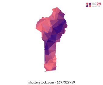 Vector de Benín mapa mosaico colorido de triángulo rojo polígono con fondo blanco. degradado de estilo.