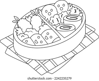 a vector of a bento box in black and white colouring