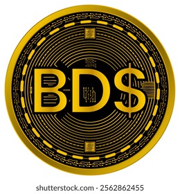 Vector of Bermuda Dollar Digital Currency in gold and black colors on a white background.