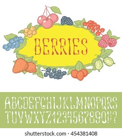 Vector berries pattern with hand made font. With inscription Berries