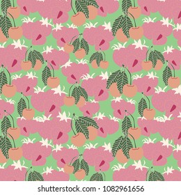 Vector berries seamless pattern. Great for textile, fabric, wallpaper, wrapping paper. Summer holidays decoration. Pattern design. Cherry and  strawberry pastel colors