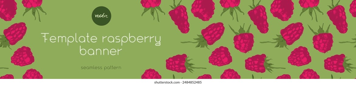 Vector berry banner with drawings of raspberries. Natural cosmetic label. Red berry silhouette for eco store, healthy food shop. Botanical background for herbal medicine with fruit illustrations.