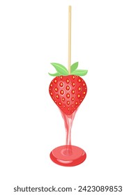 Vector berry illustration. Strawberry juice  from strawberry fruit on white background.