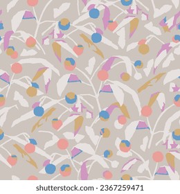 Vector berry and leaf branch illustration seamless repeat pattern digital artwork