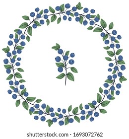 Vector berry wreath; blueberry wreath for greeting cards, invitations, posters, banners, wedding cards, web design.