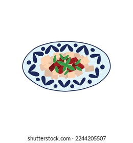 Vector beshbarmak dibujó a mano el plato kazajo. Ilustración del plato nacional de Asia Central