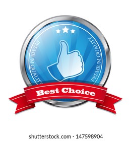 Vector best choice blue sticker with red ribbon. EPS10
