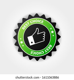 Vector best choice guaranteed label with gesture hand.
