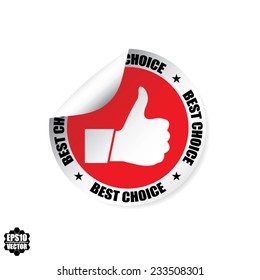 Vector : Best Choice Red Label, Sticker and Sign With Thumb Up and Metalic Border. 