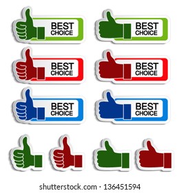 Vector best choice stickers with gesture hand 