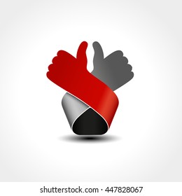 Vector best choice symbol - hand gesture. Red, grey design.
