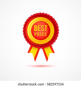 Vector best price red label with ribbons.