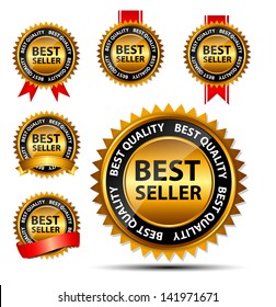 Vector Best Seller Gold Sign, Label Template