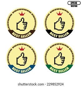 Vector : Best Seller Guaranteed Seal Colorful Ribbon And Crown On Label and Sticker Vintage Style.