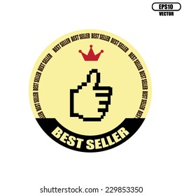 Vector : Best Seller Guaranteed Seal Black Ribbon And Crown On Label and Sticker Vintage Style.