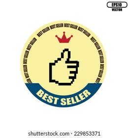 Vector : Best Seller Guaranteed Seal Blue Ribbon And Crown On Label and Sticker Vintage Style.