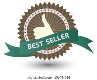 Vector Best Seller label with red ribbon.