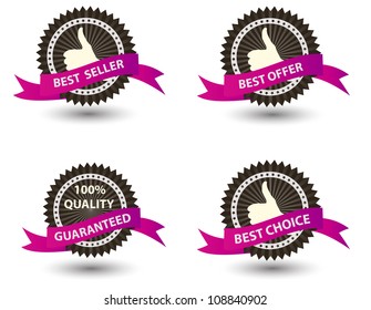 Vector Best Seller label with red ribbon.