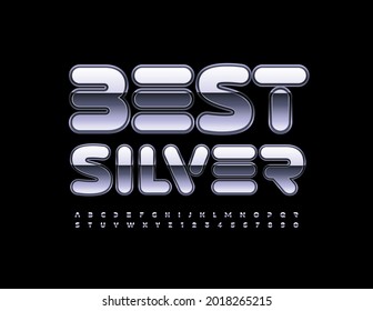 Vektor Best Silver Alphabet Set. Futuristische Hochglanzschrift. Metallreflektierende Buchstaben und Zahlen