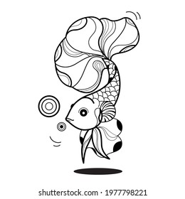 Vector beta fish pet, graphic outline of siam fightinh fish swimming.