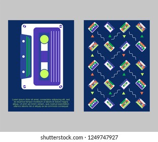 Vector beta tape and cassette box old graphic in 80s style. Awesome super video hits. VHS effect. 80's and 90's style. Retro vintage cover