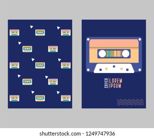 Vector beta tape and cassette box old graphic in 80s style. Awesome super video hits. VHS effect. 80's and 90's style. Retro vintage cover