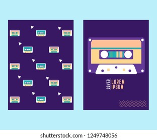 Vector beta tape and cassette box old graphic in 80s style. Awesome super video hits. VHS effect. 80's and 90's style. Retro vintage cover