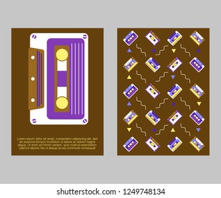 Vector beta tape and cassette box old graphic in 80s style. Awesome super video hits. VHS effect. 80's and 90's style. Retro vintage cover