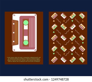 Vector beta tape and cassette box old graphic in 80s style. Awesome super video hits. VHS effect. 80's and 90's style. Retro vintage cover