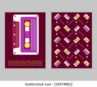 Vector beta tape and cassette box old graphic in 80s style. Awesome super video hits. VHS effect. 80's and 90's style. Retro vintage cover
