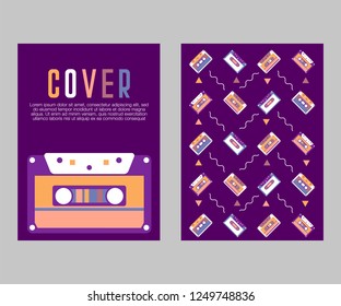 Vector beta tape and cassette box old graphic in 80s style. Awesome super video hits. VHS effect. 80's and 90's style. Retro vintage cover