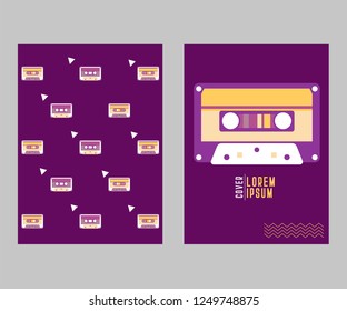 Vector beta tape and cassette box old graphic in 80s style. Awesome super video hits. VHS effect. 80's and 90's style. Retro vintage cover