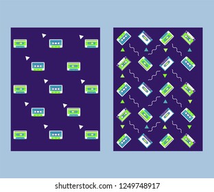 Vector beta tape and cassette box old graphic in 80s style. Awesome super video hits. VHS effect. 80's and 90's style. Retro vintage cover