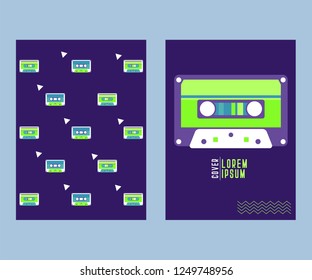 Vector beta tape and cassette box old graphic in 80s style. Awesome super video hits. VHS effect. 80's and 90's style. Retro vintage cover