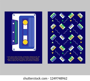 Vector beta tape and cassette box old graphic in 80s style. Awesome super video hits. VHS effect. 80's and 90's style. Retro vintage cover