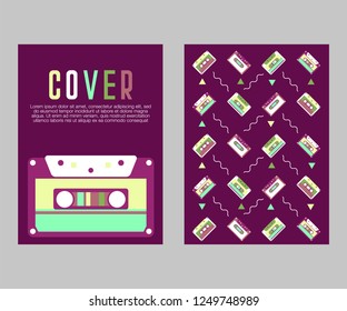 Vector beta tape and cassette box old graphic in 80s style. Awesome super video hits. VHS effect. 80's and 90's style. Retro vintage cover