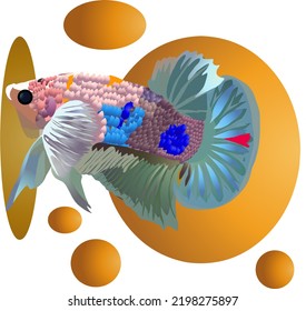 vector betafish logo dumbo ear type with golden gradient ball background
