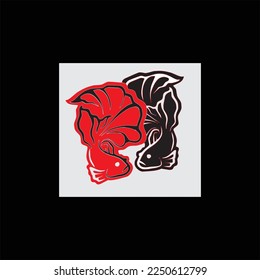 Plantilla de logotipo de pez betta vectora negro y rojo