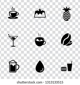 vector beverage drink icons set. juice, coffee, water and whiskey drinking sign symbols