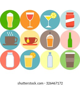 Vector beverage icons, flat design