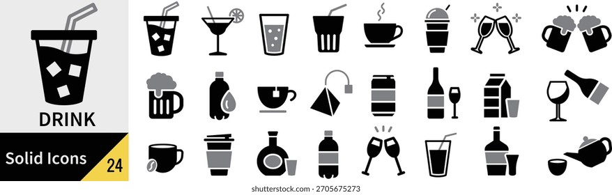 Vector beverage silhouette icon set