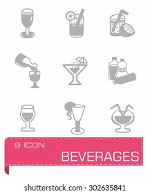 Vector beverages icon set on grey background