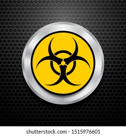 Vector Beware Bio-hazard Sign Isolated on Black Perforated Background. International Hazard Symbol. Warning Icon of Virus.  COVID-19