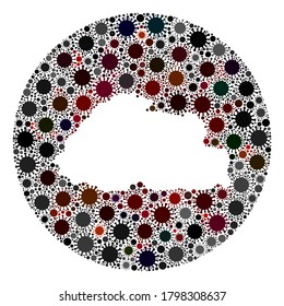 Vector Bhutan map collage of covid-2019 virus. Infection attacks the lockdown territory from outside. Hole round Bhutan map collage composed with infection icons.