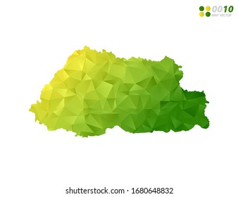 Vector Bhutan map green and yellow polygon triangle mosaic with white background. style gradient.